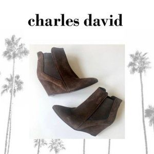 CHARLES DAVID Edita Suede Wedge Bootie Brown US 7